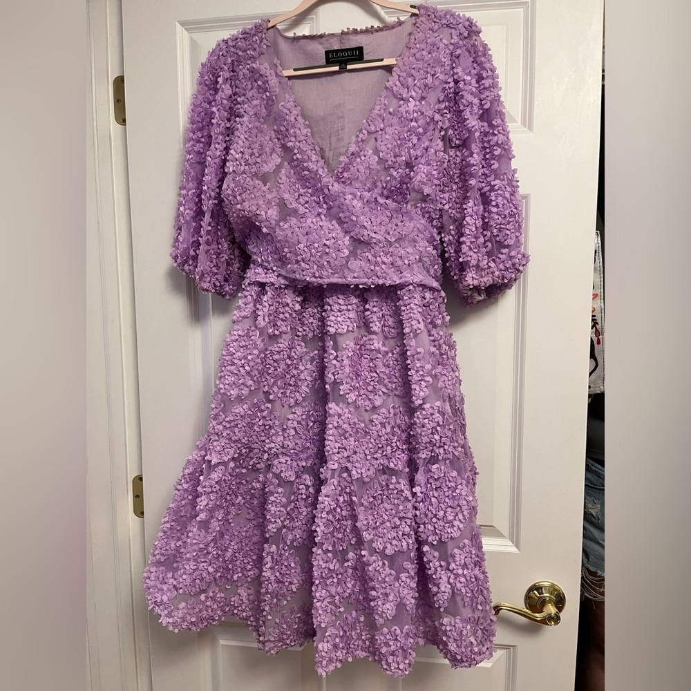 Eloquii Lavender Flower Texture Sheer Lined Tie Back Dress, Size 20